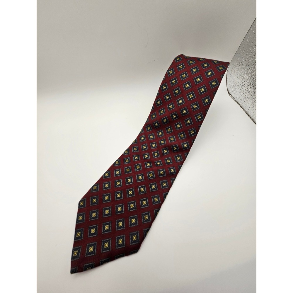 Robert Talbott Nordstrom Burgundy Silk Geometric Medallion Tie Hand Sewn USA